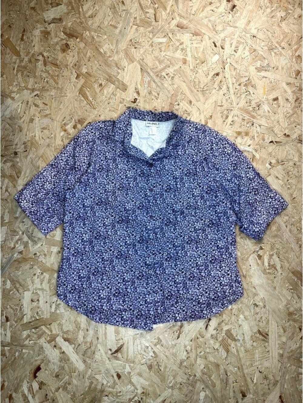 Vicki Wayne Womens Vintage Floral Button Up Shirt Size 14 Purple Cotton Blouse